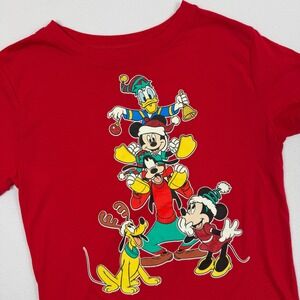 Disney Christmas Mickey Minnie Donald Goofy Pluto Red Graphic Tee S